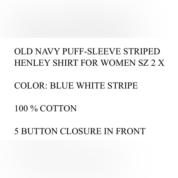 2X Old Navy Cotton Puff Sleeve Henley Top - Picture 7 of 9